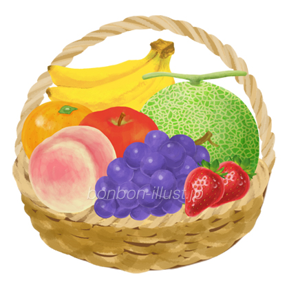 フルーツかご盛り 果物ギフト お見舞い お供え 葬儀 無料イラスト素材 ボンボンイラスト